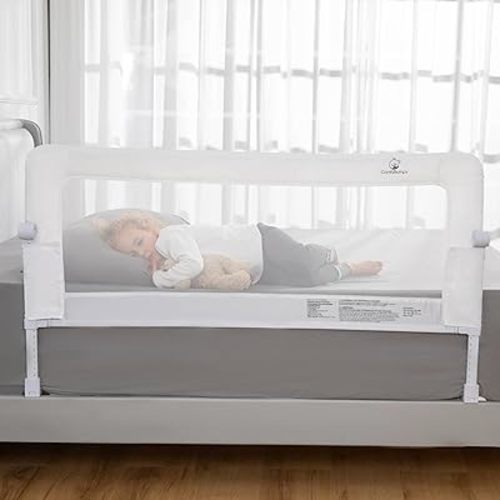 ComfyBumpy Premium Adjustable Bed Rail for Toddlers, Swing-Down Safety Guard, Height Adjusts 24.4"–32.3"H, Extra-Long 55.5", Sturdy Steel & Breathable Mesh, For Twin, Full, Queen & King, White, 1-Pack