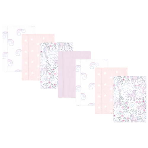 Hudson Baby Infant Girl Flannel Burp Cloth 7pk, Dreamy Unicorn, One Size