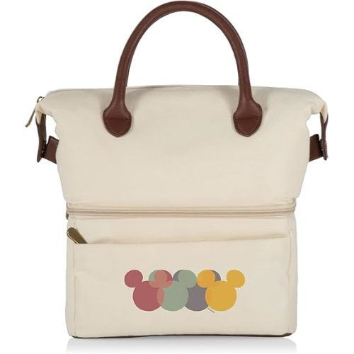 PICNIC TIME Disney Mickey Mouse Urban Lunch Bag, Cooler Lunch Tote, Insulated Lunch Bag, (Beige with Brown Accents)