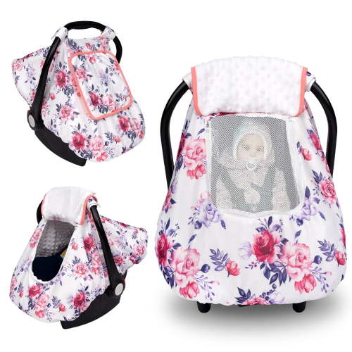 Beavtaens 3-in-1 Baby Car Seat Cover, Winter Infant Carseat Canopy, Soft & Breathable, Purple