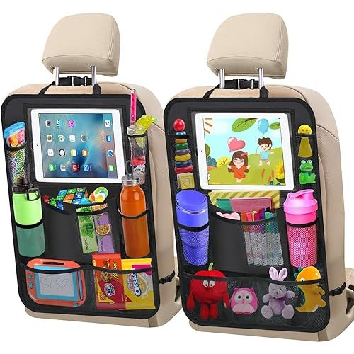 XBRN 2 Pack Car Backseat Organizer, Car Seat Organizer Kick Mats Back Seat Protector with 11" Tablet Holder, Car Storage Organizer for Kids,10 Storage Pockets Travel Accessories