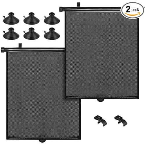 PLTCAT 2 Pack Car Sun Shade Side Window for Baby, Roller Vehicle Shades Sun Protection Shade for Car Side Window (Standard-16''x18'')