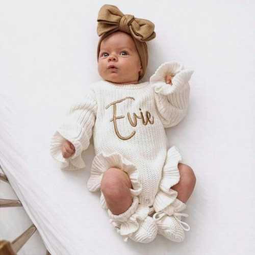 Hand Embroidered Name Baby Romper, Personalized Outfit, Baby Girl Romper, Coming Home, Embroidered Newborn Gift