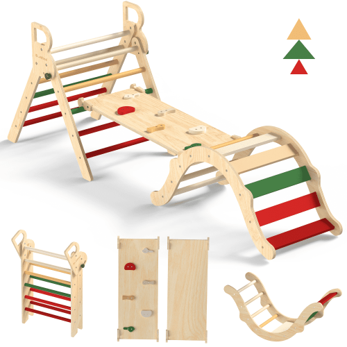 BlueWood Pikler Triangle Set 8-in-1 Foldable Wooden Indoor Jungle Gym