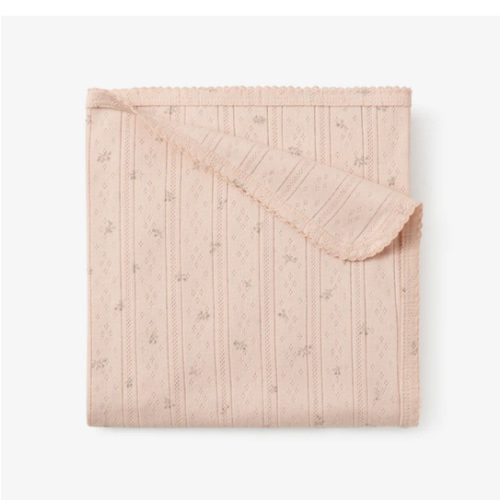 Blush Floral Organic Cotton Pointelle Baby Blanket – Elegant Baby
