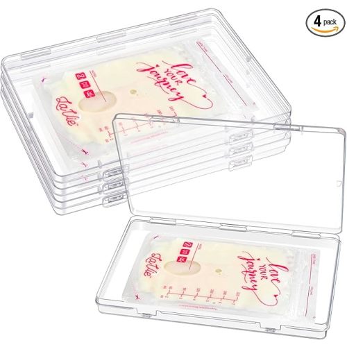 4 Pcs Clear Flat Breast Milk Freezer Storage Organizer, Space Saving Breastmilk Freezer Tray for Breastfeeding Bag Organization, Reusable Breastmilk Storage Containers, 7.48 x 5.11 x 0.67 in (4 Pcs)