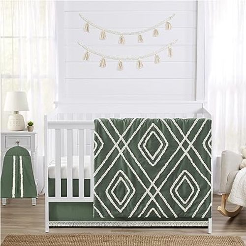 Sweet Jojo Designs Dark Green Boho Arrow Boy Girl Gender Neutral Baby Crib Bedding Set Infant Nursery Room Blanket Fitted Sheet Skirt Diaper Stacker 4p Modern Bohemian Farmhouse Southwest Diamond Tuft