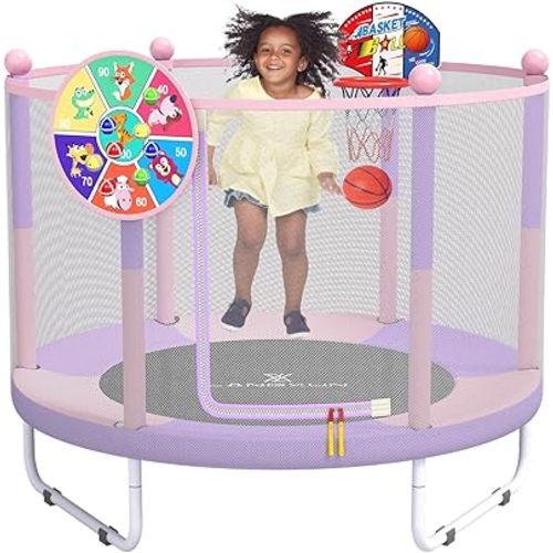 60" 6-in-1 Kids Trampoline, 5ft Mini Toddler Trampoline for Girls Boys