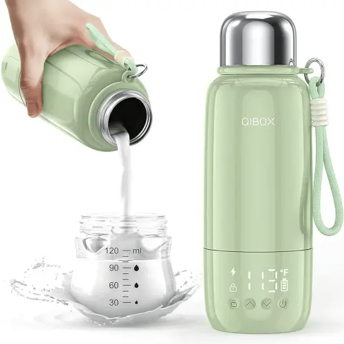 QIBOX Portable Bottle Warmer for Travel - 3Min Fast Heating of Breast Milk and Formula, 36W Fast Charge, 17 Ounces Large Capacity, Baby Bottle Warmer On The Go for Outdoor Airplane and Car