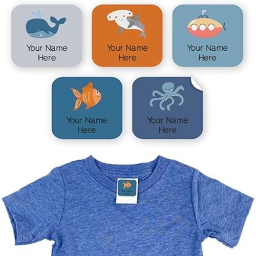 Personalized Clothing Labels for Kids - 40 Custom Name Stickers - Waterproof & Laundry Safe for Daycare, School or Camp - Use on Clothes, Jackets, Backpacks - InchBug TagPals (Deep Sea Diver)