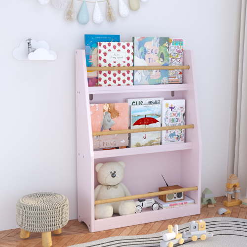 Noble House Sage 3-Tier Kids Book Shelf, Front-Facing Toddler Book Rack for Bedroom, Playroom or Nursery, Pink