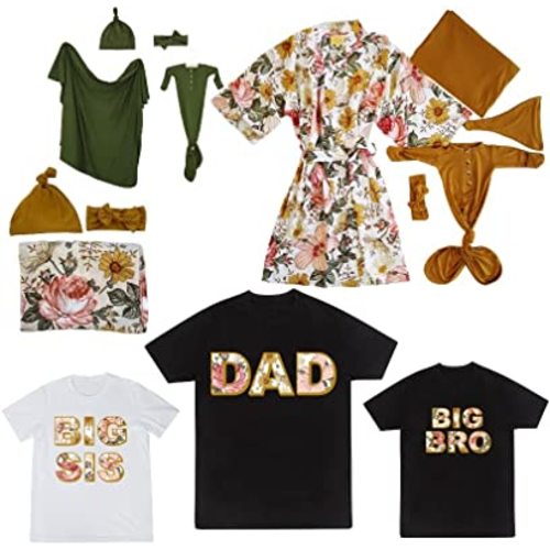 Floral Vintage Garden Maternity Robe for Photoshoot with Matching Floral Swaddle Hat and Bow Set X-Large