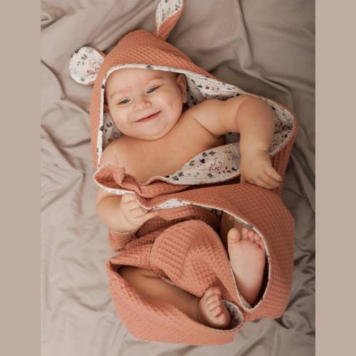 Organic Cotton Waffle Hooded Baby Towel: Soft  Personalized Newborn Gift