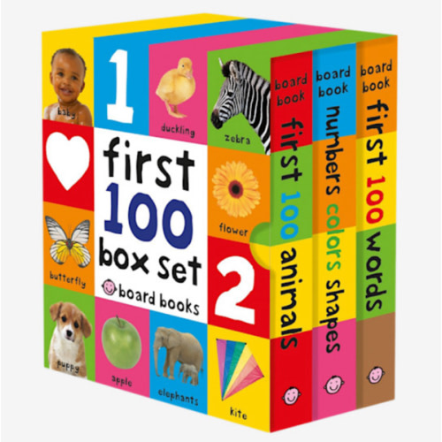 First 100 Board Book Box Set (3 books): First 100 Words, Numbers Colors Shapes, and First 100 Animals