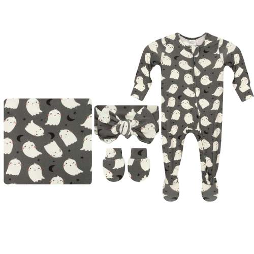 Happy Ghost Newborn Headband Bundle + Zipper Footie