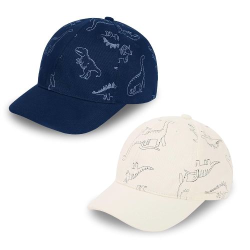 2 Packs Toddler Baseball Hat Baby Baseball Cap Kids Boys Girls Dinosaur Hats Infant Baseball Cap 0-6T White Dino&Navy Dino S