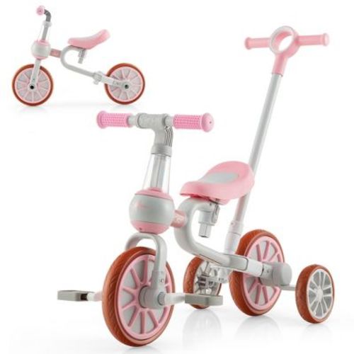 Costway 4 in 1 Kids Tricycles with Push Handle & Training Wheels Baby Balance Bike Pink