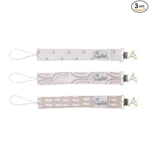 Copper Pearl Pacifier Clip 3-Pack: Premium Knit Binky Holders for Baby Girls and Boys - Stylish Stainless Steel Pacifier Accessory - Prevents Floor Drops - Bliss