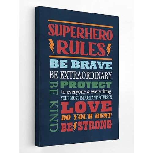 HONLUNG Boys Room Decor,Superhero Rules Canvas Prints Wall Art,Kids Wall Decorations for Boys Room,Nursery,Bedroom,Playroom,11x14 Inch