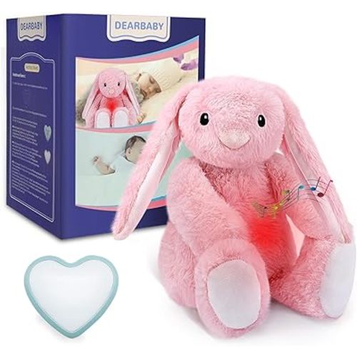 DEARBABY Baby Soother Cry Activated Sensor Toys,Heartbeat Bunny for Babies,Plush Stuffed Animal for Newborn Infants,Baby Toy Vibrating with Mom’s Heartbeat, for Girls and Boys