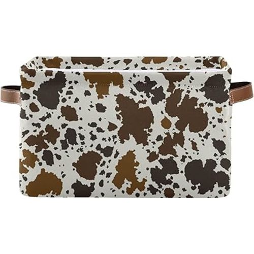 xigua Cow Print Rectangular Storage Bin Canvas Square Storage Basket with Handles for Home,Office,Books,Nursery,Kid's Toys,Closet & Laundry,Gift Basket