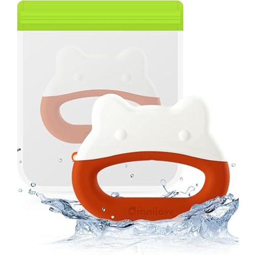 Water-Filled Freezable Baby Teether – Cooling Teething Toy for Babies 3+ Months, Gentle Comfort for Sore Gums, Includes Reusable Freezer Bags – Frog Orange