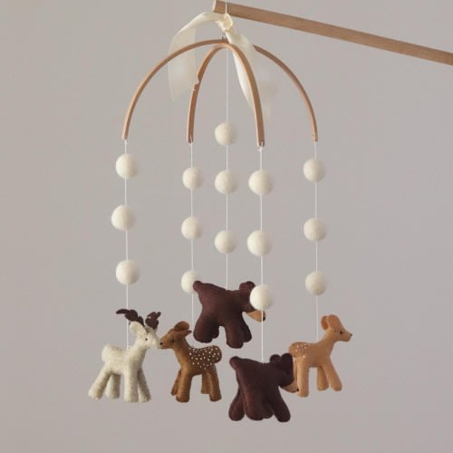 Whimsical Woodland Nursery Mobile: Handmade Felt Bear & Deer Crib Decor