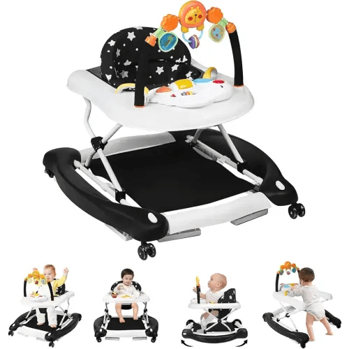 Baby Walker, 5 in 1 Baby Walkers for Boys Girls 6-12 Months, Foldable Walkers for Babies with Bouncer & Feeding Tray, Music, Adjustable Heights, Activity Walker for Infant