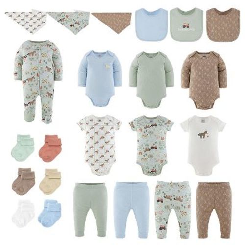 The Peanutshell Village Farm Baby Clothes, Gender Neutral Baby Outfits with Bodysuits, Pants, Bibs and Socks, 6-9 Months, 23 Piece Set