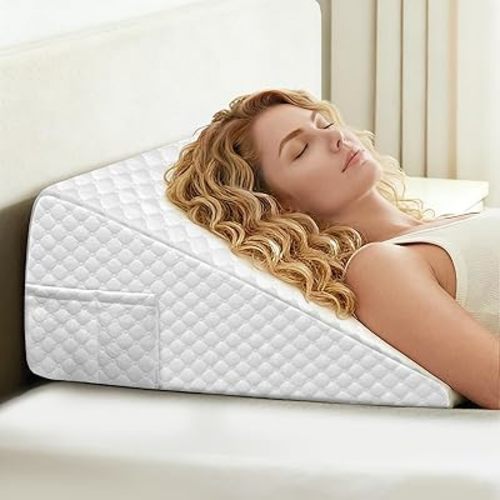 Wedge Pillow, 10 Inch Bed Wedge Pillow for Headboard, Pillow Wedge for Acid Reflux Relief, After Surgery, Sleeping，Back Pain Relief, Memory Foam Top, White