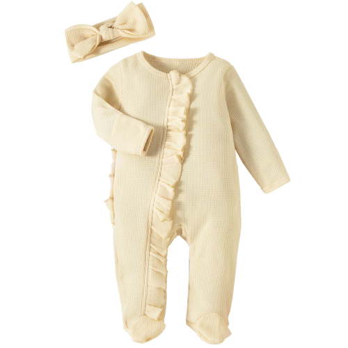 WIBACKER Newborn Baby Girl Fall Winter Outfits Clothes Knit Jumpsuit Ruffle Romper Zip Up Coming Home Outfit Footies Bodysuit