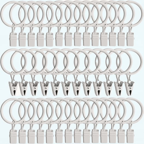 40 Pack Curtain Rings with Clips, Drapery Clips with Rings, Hangers Drapes Rings 1.26 Inch Interior Diameter, Fits up to 1 Inch Curtain Rod, White
