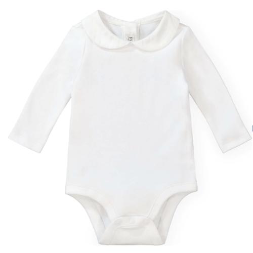 Organic Knit Peter Pan Collar Bodysuit, Soft White - Hope & Henry Rompers (6-12m)