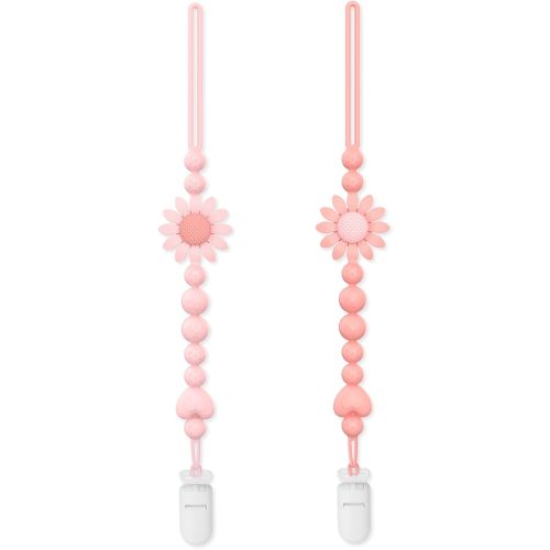 Pacifier Clip, 2 Pack Silicone Pacifier Clip with One Piece Design for Newborn Boys and Girls, Floral Patterns Pacifier Holder Clip Fits for Most Pacifier, Baby Shower and Baby Gift
