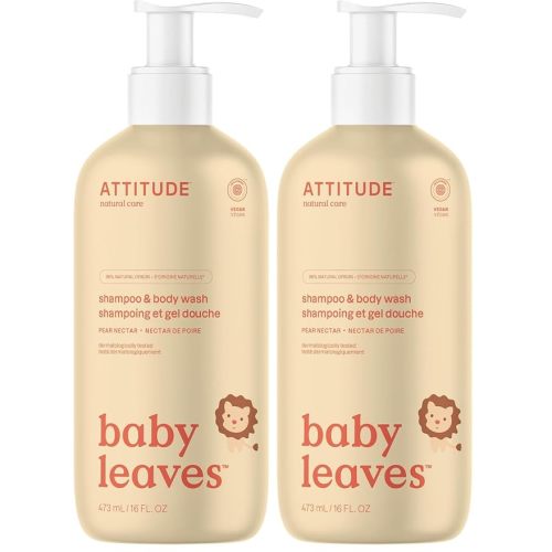 ATTITUDE Baby 2-in-1 Shampoo & Body Wash, EWG Verified, Dermatologically Tested, Vegan, Pear Nectar Scent, 16 Fl Oz