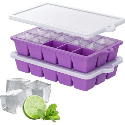 Silicone Ice Cube Tray 2 Pack, HANCELANT Ice Cube Mold, Ice Trays for Freezer with Lid for Whiskey, Cocktail, Drinks and Food, Freezer, BPA Free, Easy Release
