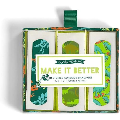 Two's Company 44080 Make it Better 30 Pc Dinosaur Pattern Bandages in Gift Box with 3 Patterns, Plastic, 4.25-inch Width