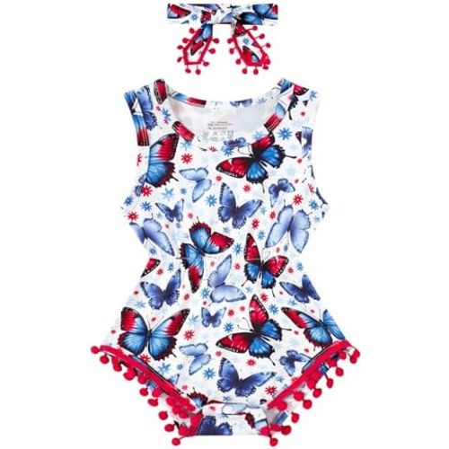 UNICOMIDEA Baby Girls Outfit Newborn Romper Jumpsuits Sleeveless One-Piece Clothes 0-24 Months Bodysuit with Headband
