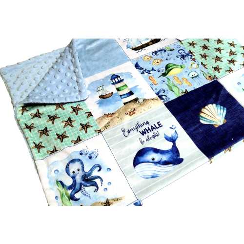 Under the Sea Blanket, Personalized Nautical Baby Blanket, Ocean Creatures Nursery Bedding with Satin Ruffle Option