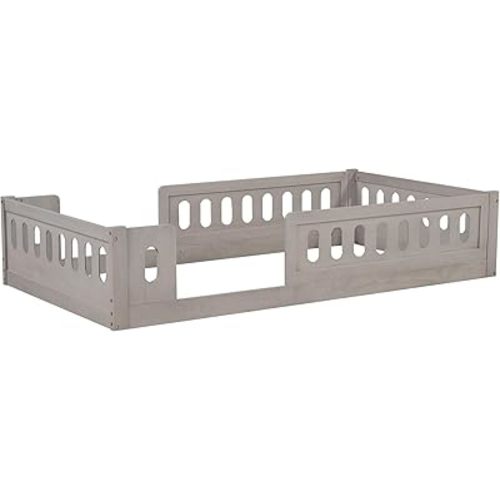 Wood Twin Size Platform Bed with Guardrail - Semi-Enclosed Fence, No Box Spring Required, Sturdy Construction, Easy to Assemble(Natural)