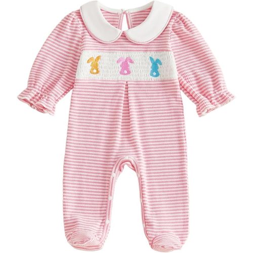 Amnnchya Newborn Baby Girl Clothes Heart Fall Winter Outfits Waffle Stripes Footed Bodysuit Romper Cute Valentines Outfit