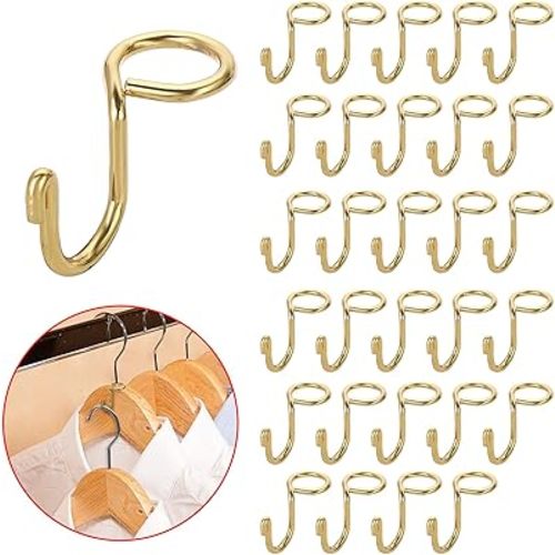 Sumnacon Gold Metal Hanger Extender Hooks - 30 Pcs Mini Cascading Hooks for Velvet & Wooden Hangers, Hat Bag