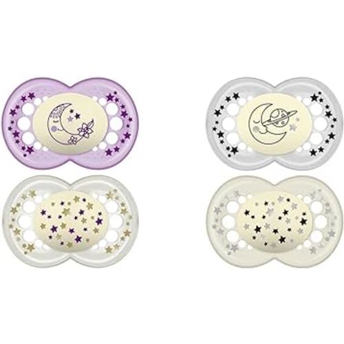 MAM Glow in The Dark Silicone Pacifiers with Self Sterilizing Case, Breastfed Baby Pacifiers for Boys and Girls 6-16 Months (Pack of 3)