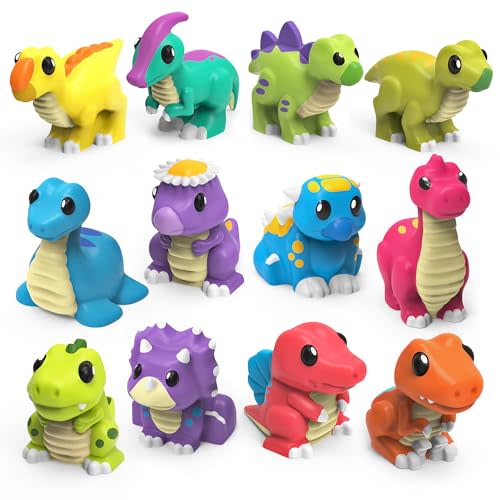 Tub Works® Dinosaur Mold Free Bath Toys, 12 Pack | Sealed, No Hole Bath Toys Design Keeps Moisture Out | Soft, Squeezable & Float on Water | Easy-Grip Baby & Toddler Bath Toy Set | Baby Pool Toys