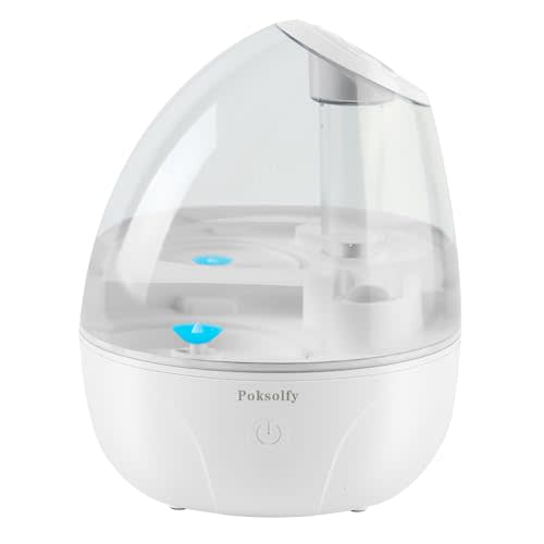 Poksolfy Cool Mist Humidifier for Bedroom,2L Small Humidifiers for Bedroom and Office,25dB Humidifier for Toy room and Plant,Last Up to 13H on Max Mist Setting (White Transparent)