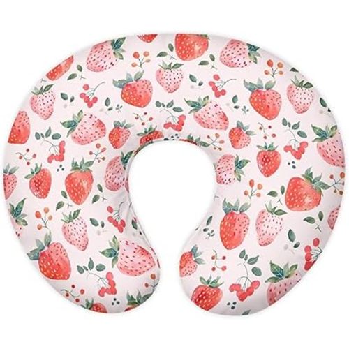 Strawberry Nursing Pillow Covers Reversible and Soft Feeding Pillow Slipcover Fits Standard Infant Nursing Pillow or Positioner for Boy and Girl White(Cover Only)