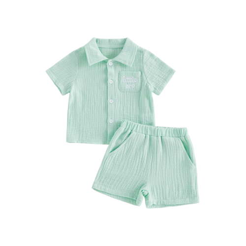 BemeyourBBs Toddler Baby Boy Little Brother Outfit Infant Baby Boy Summer Clothes Little Bro Letter Embroidery Pocket Collar Short Sleeve Button Down Shirts Elastic Waist Shorts 2Pcs Clothes Set
