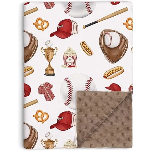 Baseball Baby Blanket for Boys, Sports Toddler Soft Minky Blanket with Double Layer Dotted Backing, Baseball Sports Nursery Newborn Baby Crib Receiving Blanket, 30"x40"