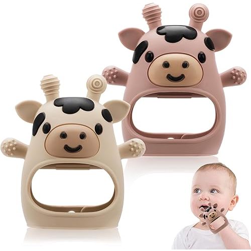 2 Pack Baby Teething Toys 0-6 6-12 Months, Adjustable Anti Dropping Wrist Teething Mittens, Food Grade Silicone Baby Chew Toys for Sucking Needs Teether for Newborns Infants Teething Relief