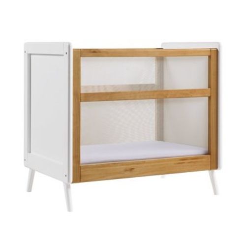 BreathableBaby Breathable Mesh 2-in-1 Mini Crib, Beech & White, Greenguard Gold Certified